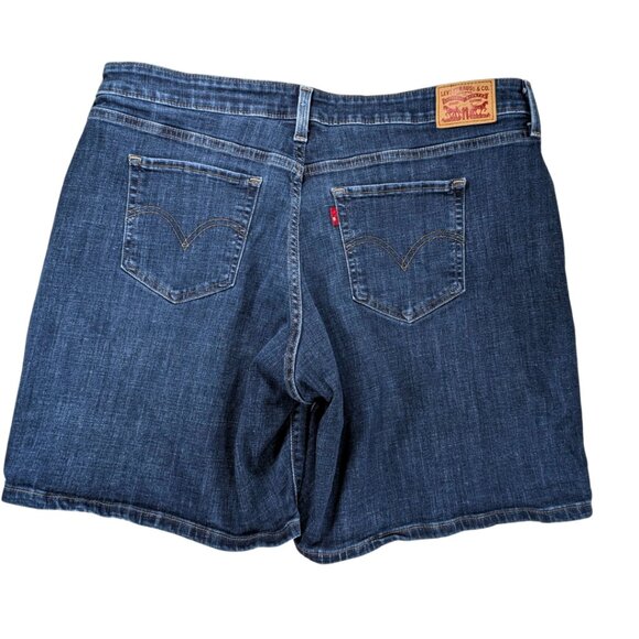 Levis 18W Mid Length Hi Waist Dark Wash Stretch Jean Shorts - Picture 3 of 8